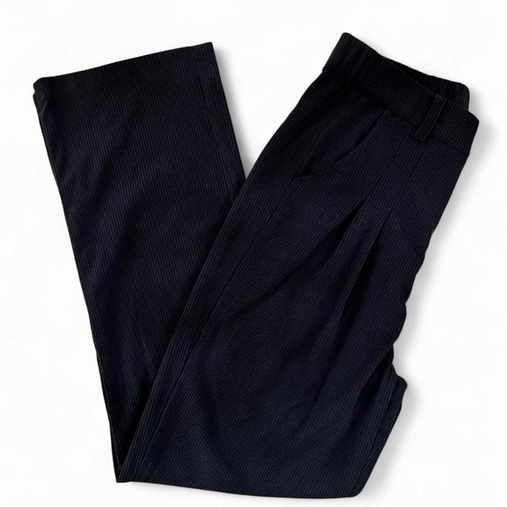 Black Corduroy Straight Leg Pants High Rise Pleated Women’s Medium - Picture 3 of 8